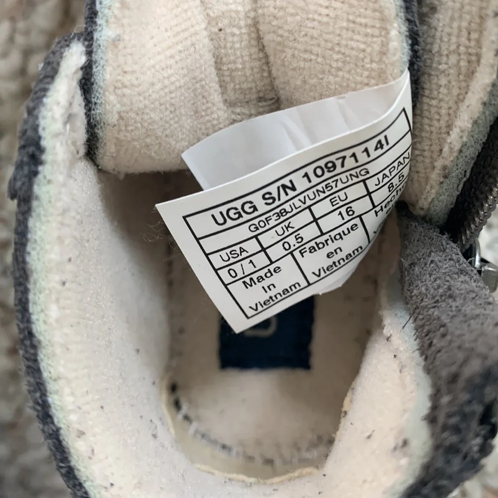 UGG Baby Walker Suede Ankle Boots in Gray with Navy Accents